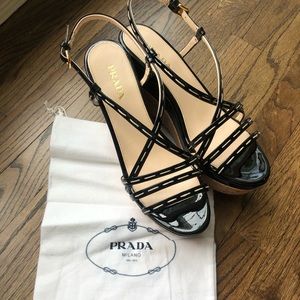 PRADA- WORN ONCE - patent leather wedges